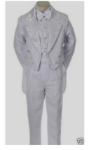 Toddler Baby Boy White Tail Tuxedo outfit suit set 5 pc Size S-M-L-XL - £31.41 GBP