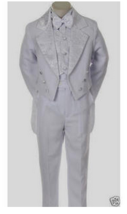 Baby Boy White Tail Tuxedo outfit suit set 5 pc Size S-M-L-XL - £39.27 GBP