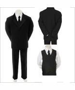 Toddler Baby Boy Black Tie Tuxedo outfit suit set 5 pc Size  2T-3T-4T - $666.19 MXN