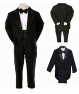Toddler Baby Boy Black Tail Tuxedo outfit suit set 5 pc Size  2T-3T-4T - $570.99 MXN
