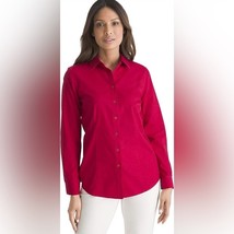 CHICO&#39;S Red Button Down Shirt Women’s Large No Iron Long Sleeve Career Casual - £37.38 GBP