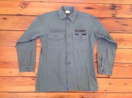 Vintage 60s US Army Patches OD Green 507 Cotton Blend Field Uniform Shirt 42" - £47.40 GBP