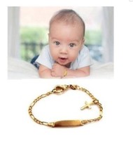 Baby no Personalized 14K gold overly any Name id Bracelet with Cross Bap... - $9.99