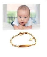 Baby no Personalized 14K gold overly any Name id Bracelet with Cross Bap... - $190.20 MXN