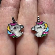 Vintage Jewelry Sterling Silver 925 Women&#39;s Stud Earrings Clored Enamel Unicorn - $76.00