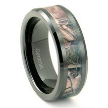 8MM Ceramic Ring Black Hunting Camo Mens Promise Wedding Band Sizes 7-15 &amp; Half - £27.93 GBP