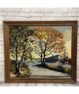 Vintage Mid Century Framed Needlework Tapestry AUTUMN GOLD by Penelope N... - $101.87 CAD