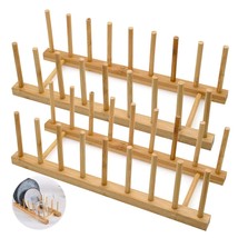 Set Of 2 Bamboo Wooden Dish Rack, Plate Rack Stand Pot Lid Holder, Kitchen Cabin - £18.97 GBP