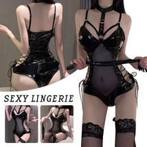 Womens Sexy PU Leather Lingerie Clubwear Jumpsuit Underwear W/ Stockings... - £10.77 GBP+