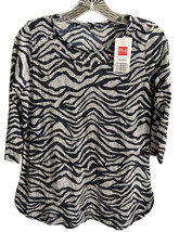 Women’s Black White Zebra Print Blouse Top Crew Neck Size L 2XL - $171.13 MXN