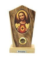 Sacred Heart of Jesus Desk Stand Jerusalem Soil Olive Wood   Corazón de Jesús 3&quot; - £10.96 GBP