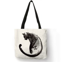 Personalized Watercolor Cat Art Print Tote Bags For  Linen Shopping Bag Folding  - £11.67 GBP