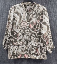 Chico’s Jacket Abstract Women Size 1 (Small 8/10) Button Front 3/4 Sleev... - £18.68 GBP