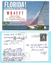 1967 Photo Postcard Florida Catameran Sail Boat QSL WB4FFT 4cent Lincoln postage - £19.63 GBP
