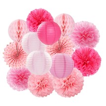 Rose Hot-Pink Party Decorations Streamers - 14Pcs Girl Birthday Baby Shower Pape - £30.01 GBP