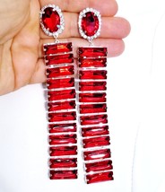 Red Drop Earrings, Rhinestone Chandelier Earrings, Stage or Pageant Jewelry, 5 I - £32.70 GBP