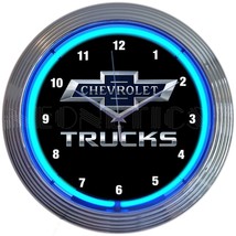 Chevy Trucks 100th Anniversary Car Garage Blue Light LED Neon Clock 8CHVTK - £68.72 GBP