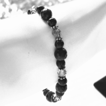 OM# Lovely Sterling 925 Silver with ONYX , Amber&amp; Crystals 7” Bracelet - £35.50 GBP