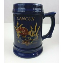 Cancun Underwater Ocean Fish &amp; Starfish Blue Beer Stein Coffee Cup Tumbler 6.25&quot; - £13.14 GBP