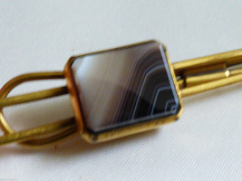 Vintage Retro Gold Tone Agate Stone Men&#39;s Tie Bar - £27.69 GBP