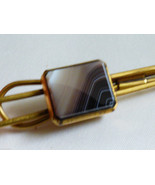 VINTAGE RETRO GOLD TONE AGATE STONE MEN&#39;S TIE BAR - £27.69 GBP