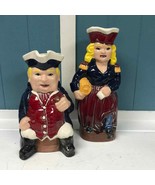 VINTAGE Ceramic colonial couple water/drink  8-12” PITCHERS hand painted - $1,337.02 MXN