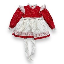 Vintage Girls Calico Christmas Dress Size 3 Red Lace Ruffle Bryan Brand USA - £23.73 GBP