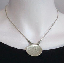 Silpada Sterling Silver Necklace Seattle Skies Hammered Oval Disc Pendant + Box - £39.33 GBP