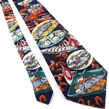 TABASCO Men&#39;s 100% Silk Neck Tie 59&quot; Long 4&quot; Seafood Pattern Hand Made i... - $13.57