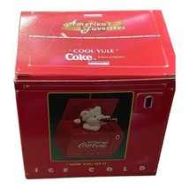 1993 Coca Cola Cool Yule Pop Up Bear In Santa Hat Cooler Christmas Ornament - £5.70 GBP
