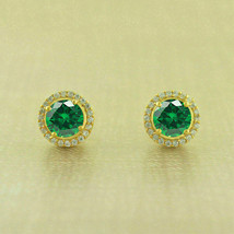 3.50Ct Round Simulated Emerald &amp; Fancy Stud Earrings 14K Yellow Gold Plated - £76.65 GBP