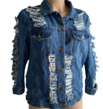 Denimland Paris Collection Jean Jacket Women M Destroyed Embroidered Rhi... - £10.10 GBP