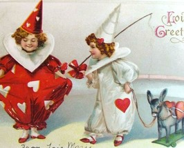 Valentines Day Postcard Clowns Toy Horse Unsigned Ellen Clapsaddle Germany 1910 - £14.38 GBP