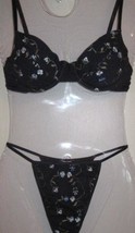 Secret Treasures Bra and Thong Panty Set 34B 7 Navy Floral Cotton New - £23.10 GBP