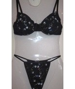 Secret Treasures Bra and Thong Panty Set 34B 7 Navy Floral Cotton New - £23.12 GBP