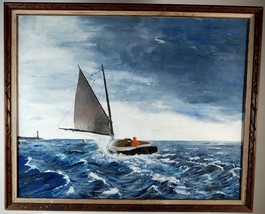 Foster Nostrand Original Oil Painting Seascape Sailboat on Long Island Sound - £47.54 GBP