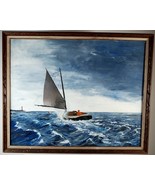 Foster Nostrand Original Oil Painting Seascape Sailboat on Long Island S... - £48.07 GBP