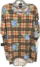 Nwt Lu La Roe 2XL Tan Red Plaid Blue Green Roses Flowers Irma Tunic Top Stunning - £29.23 GBP