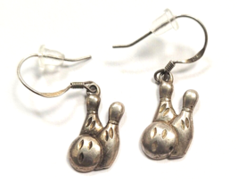Vintage Sterling Silver Bowling Ball &amp; Pins Earrings Signed with a Bee Mark - £13.54 GBP