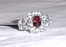 Pink Tourmaline Oval Solitaire &amp; White Topaz Ring, Size 7, 3.91(TCW) 3.4Grams - £71.93 GBP