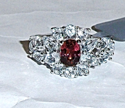 Pink Tourmaline Oval Solitaire &amp; White Topaz Ring, Size 9, 3.91(TCW) 3.4Grams - £71.92 GBP