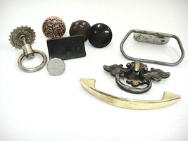 Vintage Drawer Knobs Pulls 9 Assorted Metal Wood Plastic Silver Copper Gold - £11.08 GBP