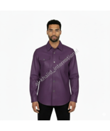 Leather Shirt Formal Men&#39;s Biker Style Handmade Purple Stylish Casual La... - $210.46 CAD+