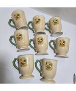 8 Royal Rooster Footed Coffee Mugs Gibson 4 1/2  Tall Beige Green Trim P... - $68.40
