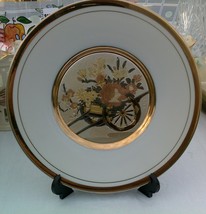 Chokin Art Plate 24 KT Gold Edged Trim - Cart of Flowers - Vintage  - £3.15 GBP