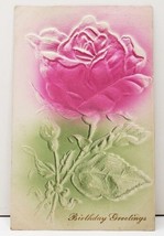 Heavily Embossed Airbrushed Pink Flower Birthday Greeting Postcard B3 - £7.09 GBP