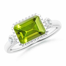 ANGARA East-West Emerald-Cut Peridot Cocktail Ring with Diamonds (AAA Size-9x7) - £1,103.94 GBP