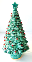 Vintage Lighted Ceramic Christmas Tree All Green with Tiny Red Bulbs 9.5&quot; - £98.61 GBP