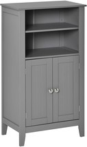 Gray Grey Narrow Wooden Floor Cabinet 4 Tier Bathroom Shelf Towel Storage Doors - £128.99 GBP