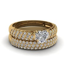 Stacking Solitaire with Accents Engagement Ring Gold PVD Plate Wedding Band Set - £14.37 GBP
